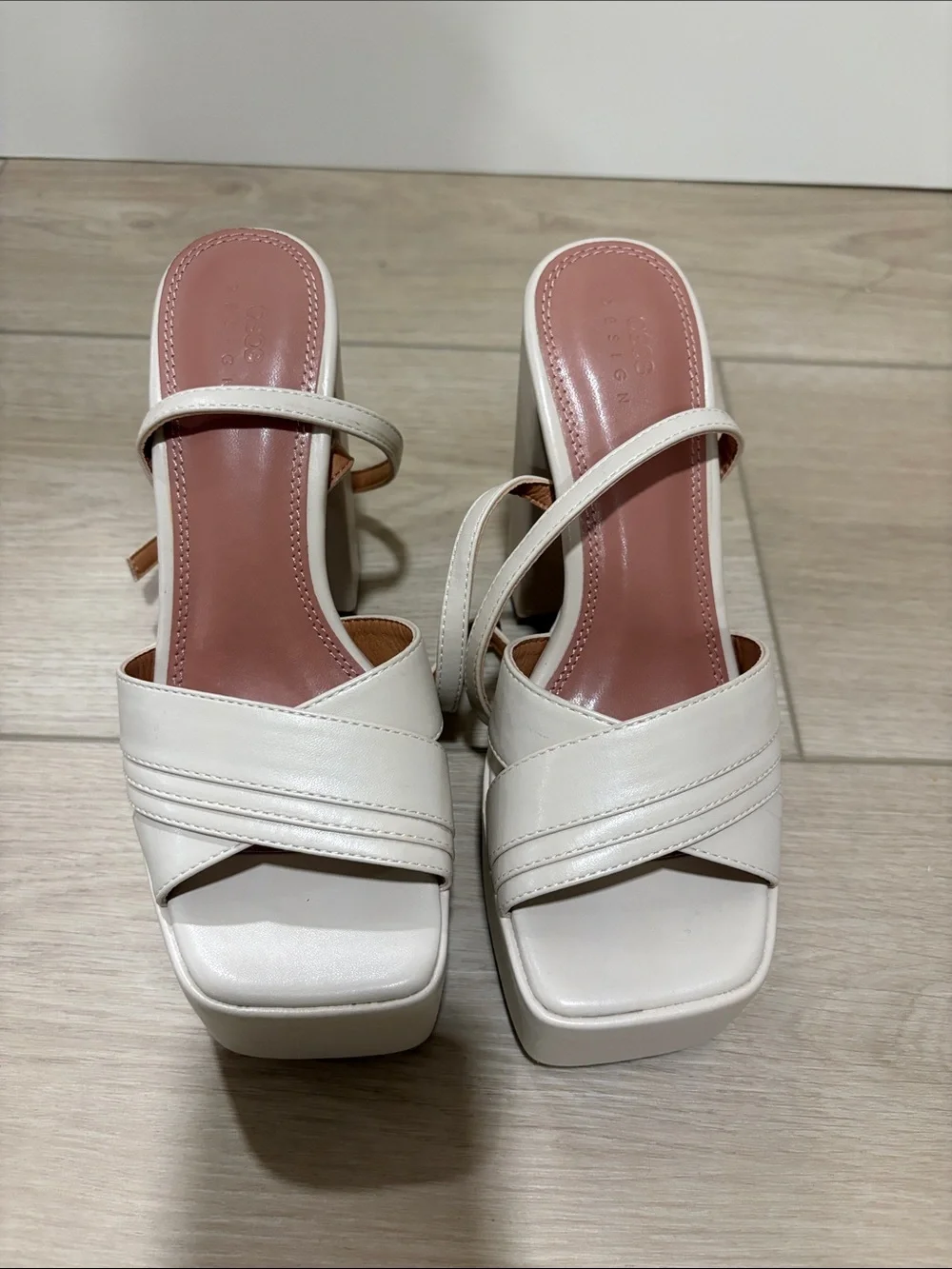 ASOS Women’s Cream Platform Block Heel Sandals Sleek Strappy Design